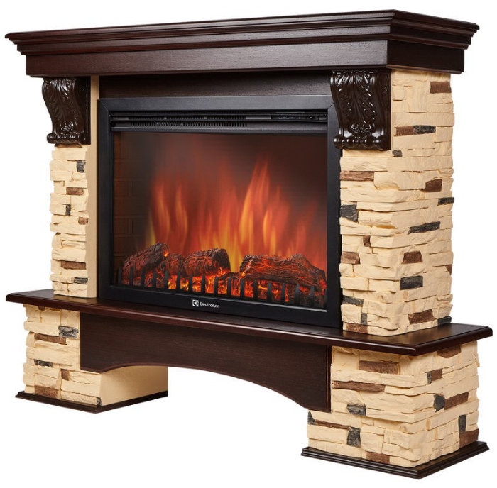 Каминокомплект Electrolux Pietra 26/30S с очагом EFP/P-3020LS камень сланец натуральный, шпон темный дуб