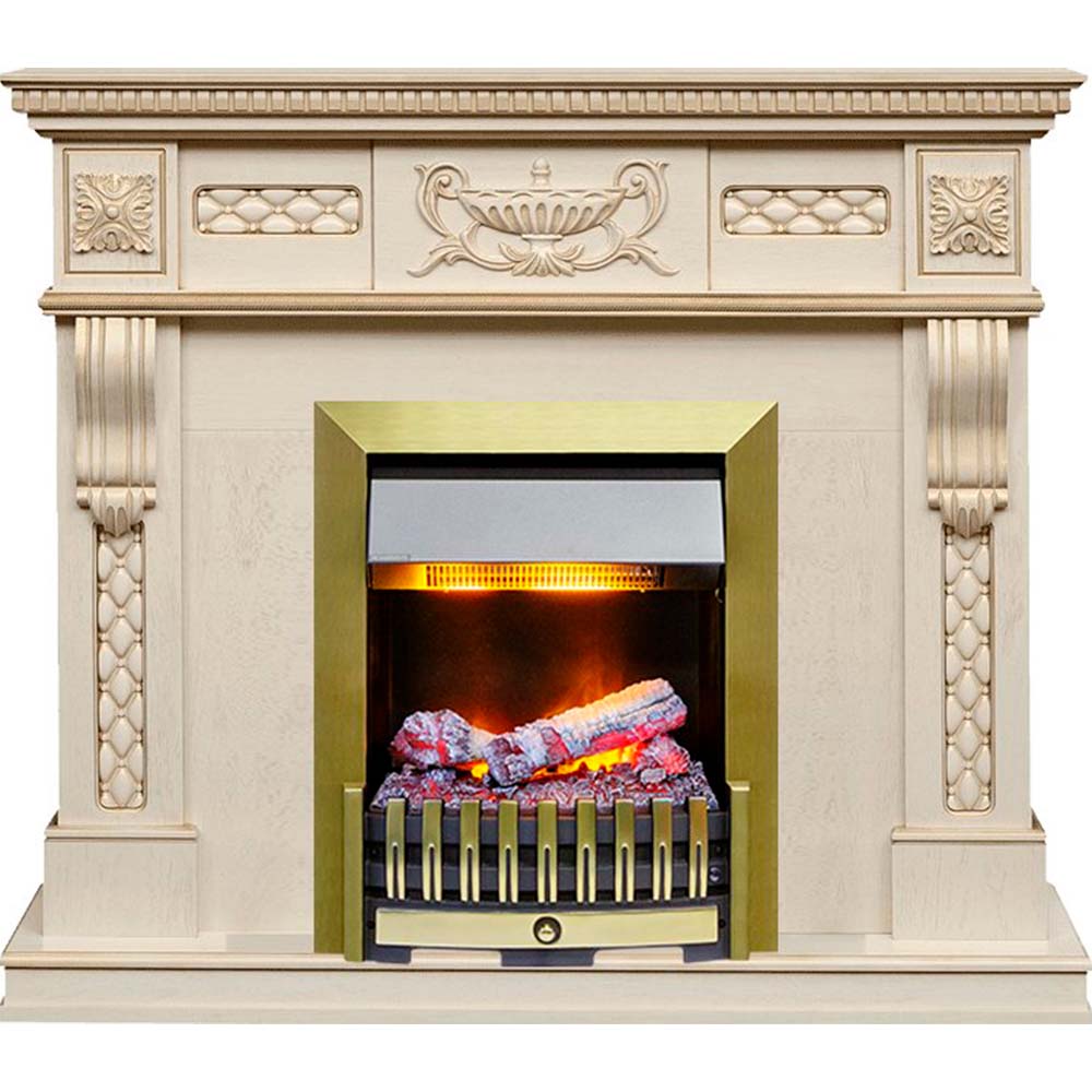 Каминокомплект Dimplex Corsica - Слоновая кость с патиной (Ширина 1100) с очагом Danville Antique Brass FB2