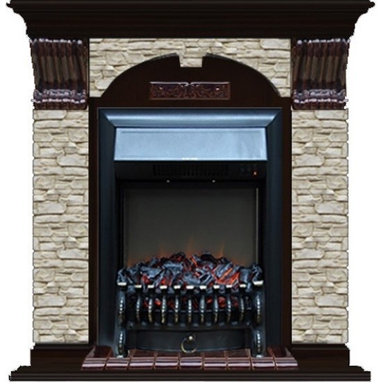 Каминокомплект Glenrich Арочный Fobos brass камень грот однотонный, шпон венге