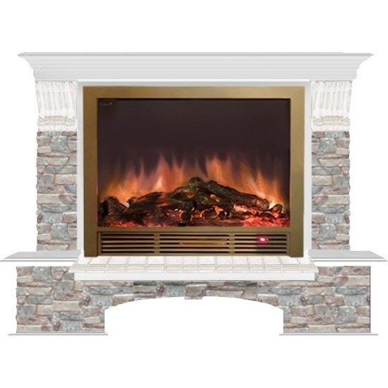 Каминокомплект Glenrich Бостон Sharm 33 brass беленый дуб