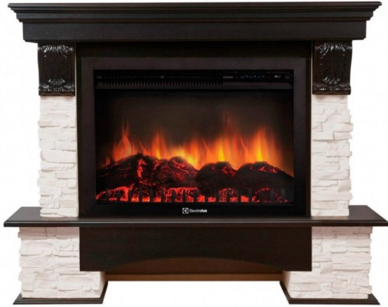 Каминокомплект Electrolux Pietra 30S с очагом EFP/P-3020LS камень белый, шпон темный дуб