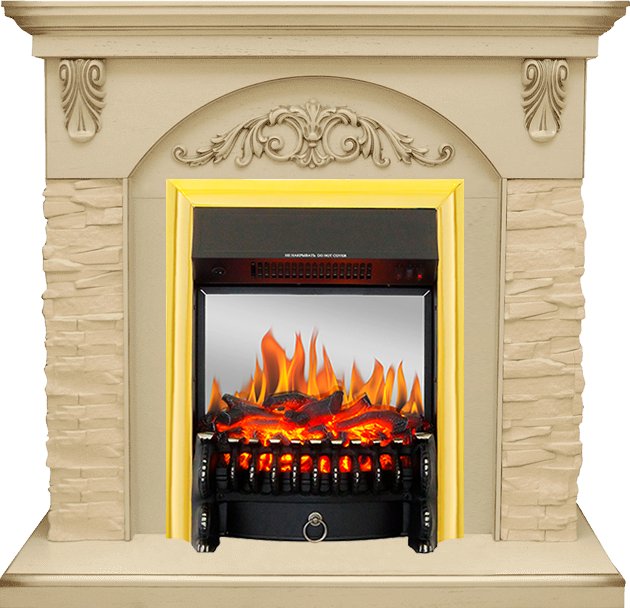 Каминокомплект Royal Flame  Bern Сланец крупный бежевый / Алебастр темная патина с очагом Fobos FX M Brass
