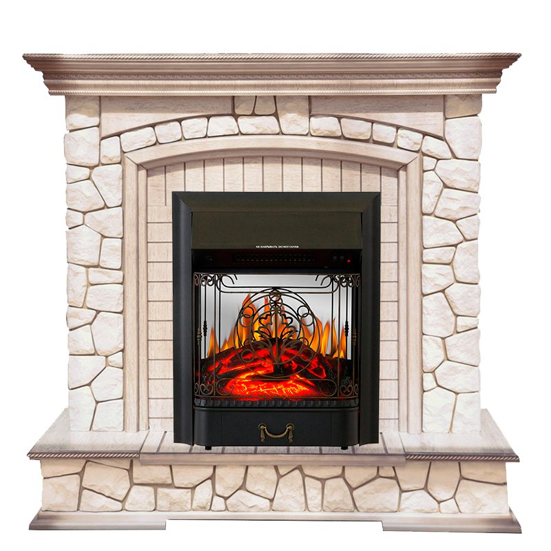 Каминокомплект Royal Flame  Preston - Белый/Слоновая кость с патиной с очагом Majestic FX M Black