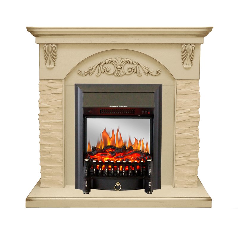 Каминокомплект Royal Flame  Bern Сланец крупный бежевый / Алебастр темная патина с очагом Fobos FX M Black