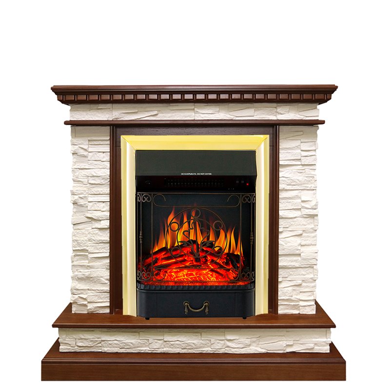 Каминокомплект Royal Flame  Calgary - Дуб / Сланец белый с очагом Majestic FX Brass
