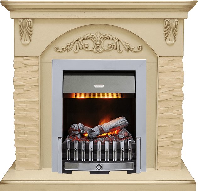 Каминокомплект Dimplex Bern Сланец крупный бежевый / Алебастр темная патина с очагом Danville Chrome FB2