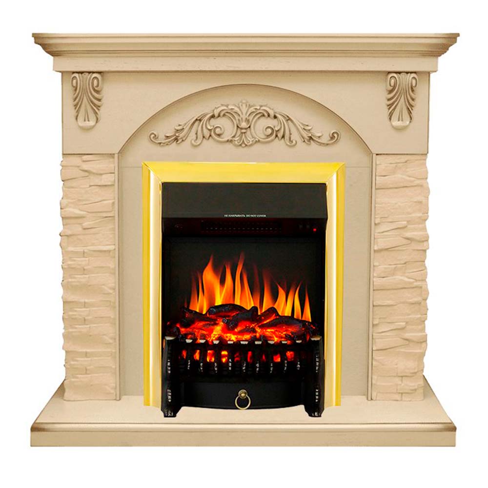 Каминокомплект Royal Flame  Bern Сланец крупный бежевый / Алебастр темная патина с очагом Fobos FX Brass