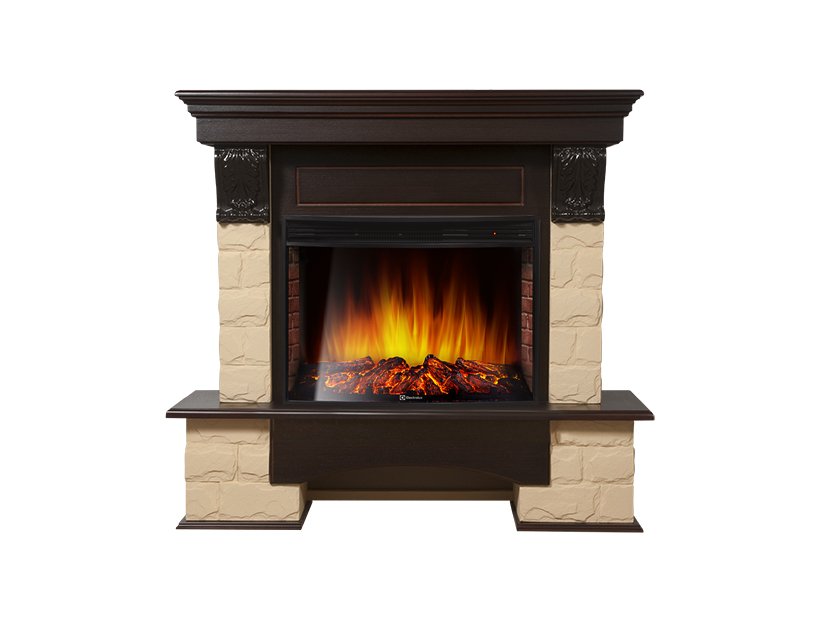 Каминокомплект Electrolux Forte 30S с очагом EFP/P-3320RLS камень бежевый, шпон темный дуб
