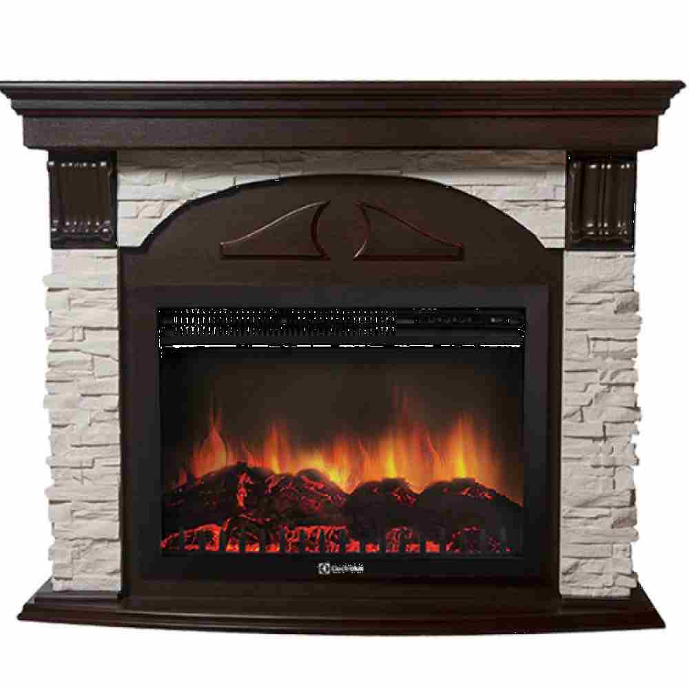 Каминокомплект Electrolux Torre 26/30S с очагом EFP/P-2620RLS камень белый, шпон темный дуб