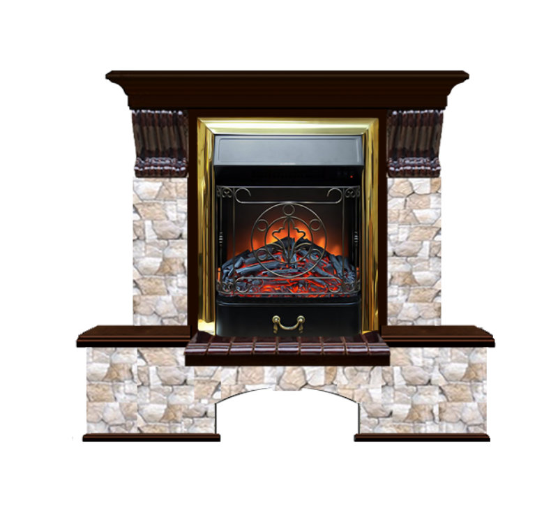 Каминокомплект Glenrich Бостон К Арбат (Magestic brass) дуб