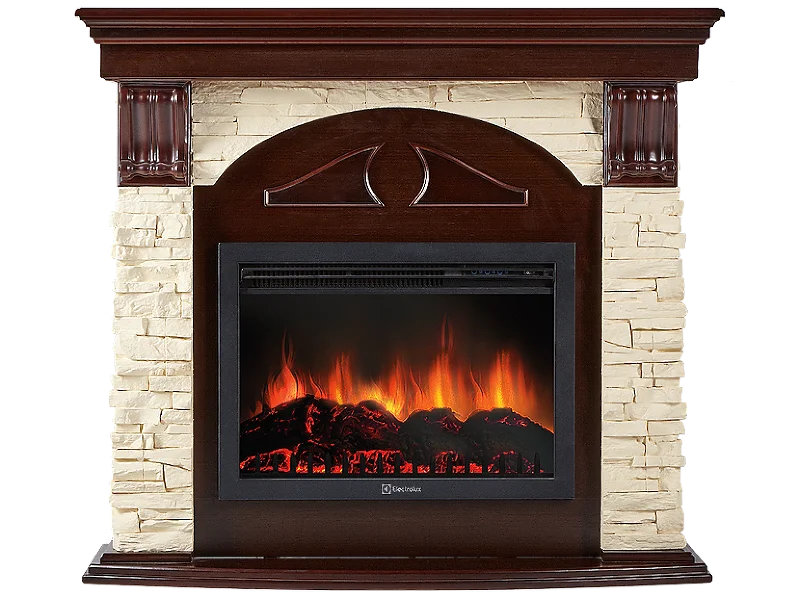 Каминокомплект Electrolux Torre 26 Sphere с очагом EFP/P-2620RLS камень слоновая кость, шпон венге