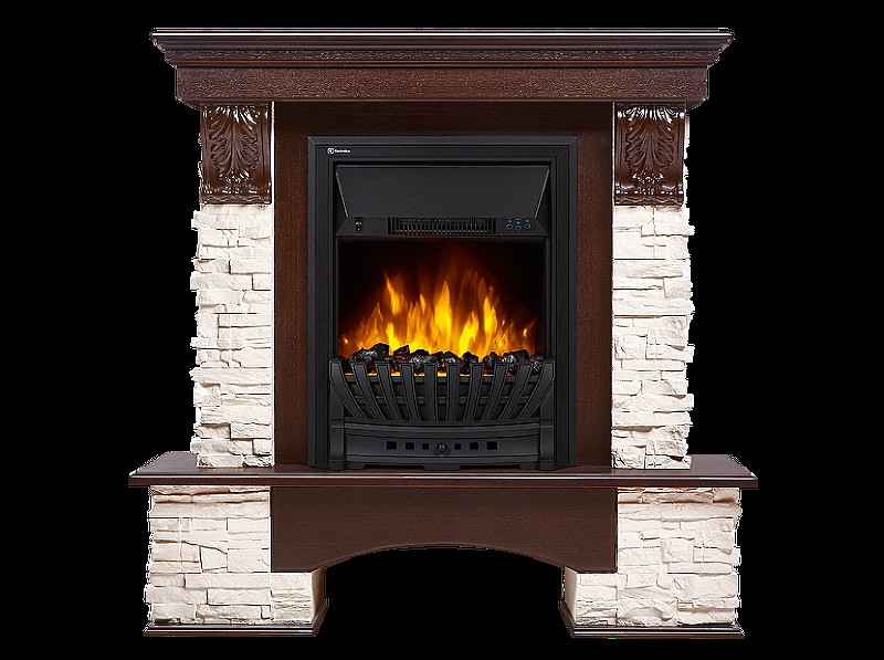 Портал Firelight Pietra Classic камень белый, шпон темный дуб