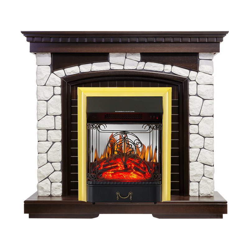 Каминокомплект Royal Flame  Glasgow - Темный дуб / Белый с очагом Majestic FX M Brass