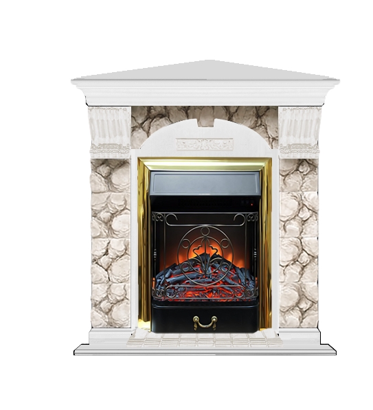 Каминокомплект Glenrich Арочный Карелия угловой (Magestic brass) белый