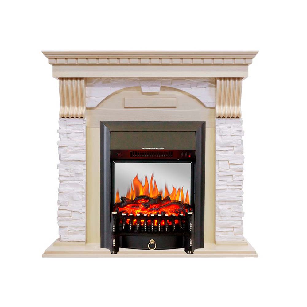 Каминокомплект Royal Flame  Dublin - Слоновая кость с патиной / Сланец крем с очагом Fobos FX M Black