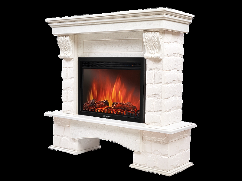 Портал Firelight Forte 25S камень белый, шпон белёный дуб