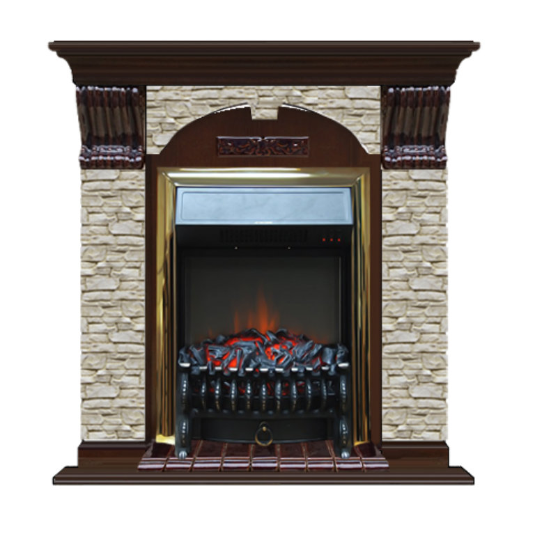 Каминокомплект Glenrich Арочный Грот однотонный (Fobos brass) дуб