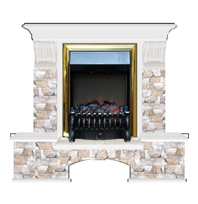 Каминокомплект Glenrich Бостон К Арбат (Fobos brass) белый