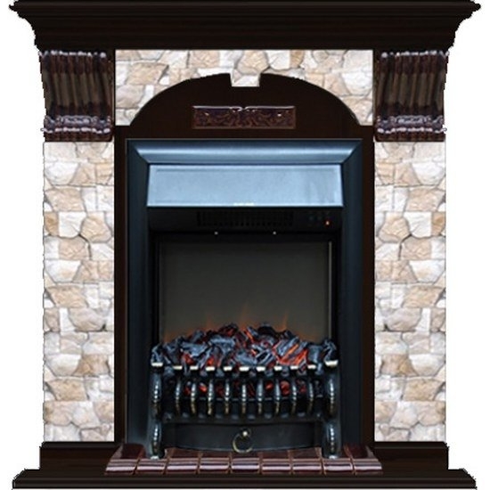 Каминокомплект Glenrich Арочный Fobos black камень Карелия, шпон венге