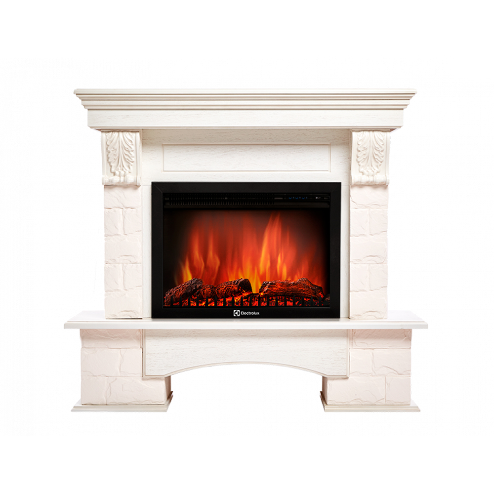 Каминокомплект Electrolux Forte 30U (угловой) с очагом EFP/P-3020LS камень белый, шпон белёный дуб