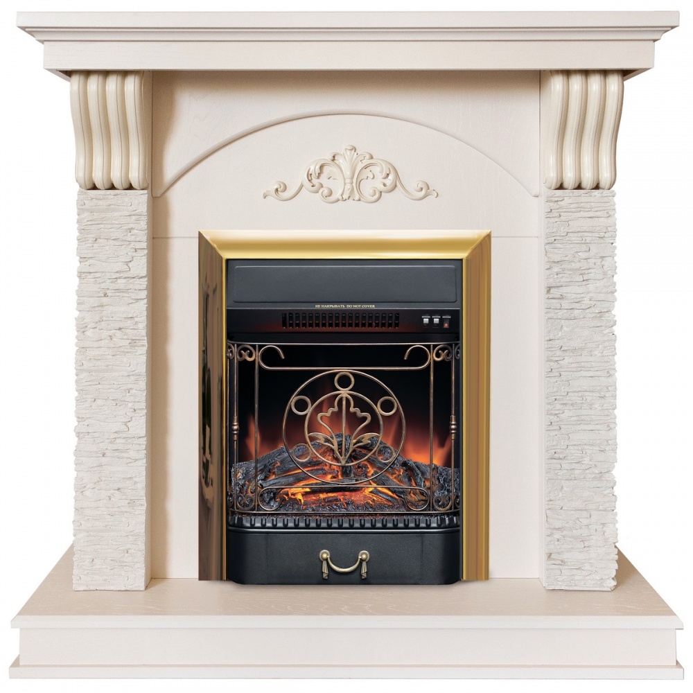 Электрокамин RealFlame  Corfino WT с очагом Majestic Lux Brass