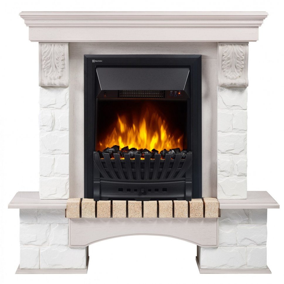 Каминокомплект Electrolux Forte Classic с очагом Classic EFP/P-1020LS камень белый, шпон беленый дуб