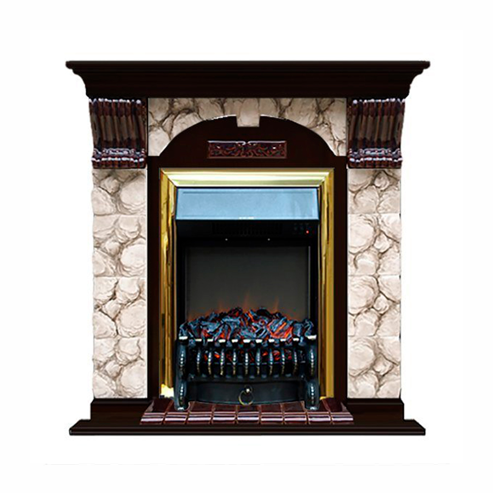 Каминокомплект Glenrich Арочный (угловой) Fobos brass камень Карелия, шпон венге