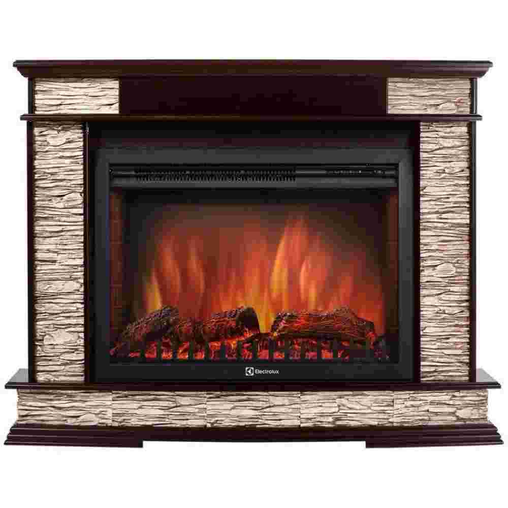 Каминокомплект Electrolux Scala 26/30 с очагом EFP/P-2620RLS камень сланец скалистый бурый, шпон тёмный дуб