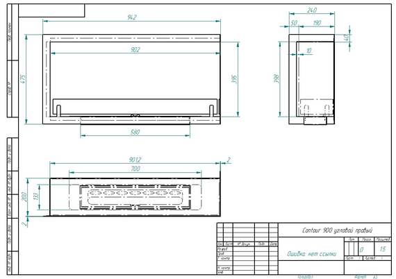 Встраиваемый биокамин Zefire Contour угловой 900 правый (Estetic Flame)