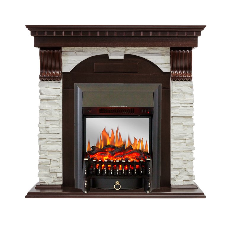 Каминокомплект Royal Flame  Dublin - Темный дуб / Сланец белый с очагом Fobos FX M Black
