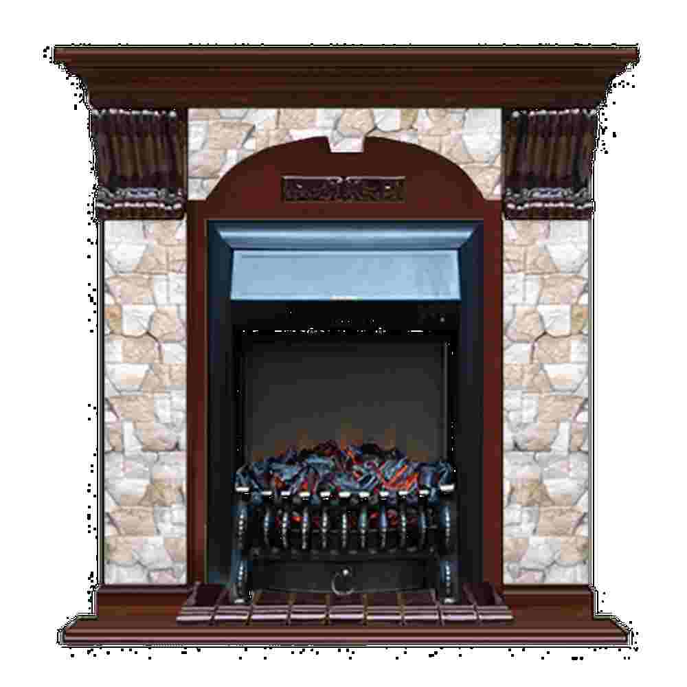 Каминокомплект Glenrich Арочный Fobos black камень Алтай, шпон красное дерево