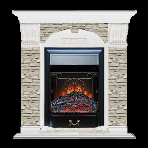 Каминокомплект Glenrich Арочный Magestic black камень Алтай, шпон белый