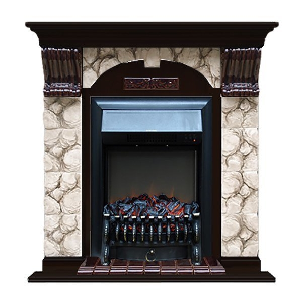 Каминокомплект Glenrich Арочный (угловой) Magestic brass камень Карелия, шпон венге