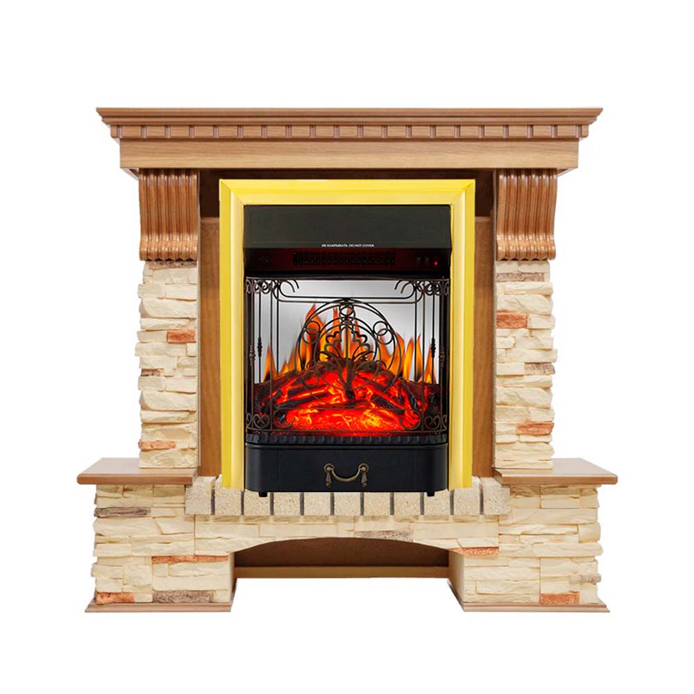 Каминокомплект Royal Flame  Pierre Luxe - Дуб / Сланец с очагом Majestic FX M Brass