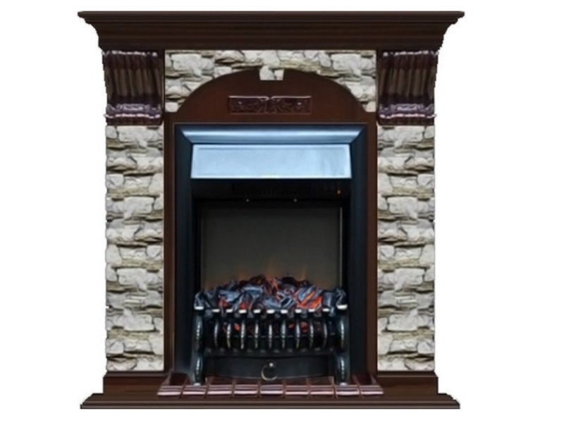Каминокомплект Glenrich Арочный Fobos black камень Алтай, шпон дуб