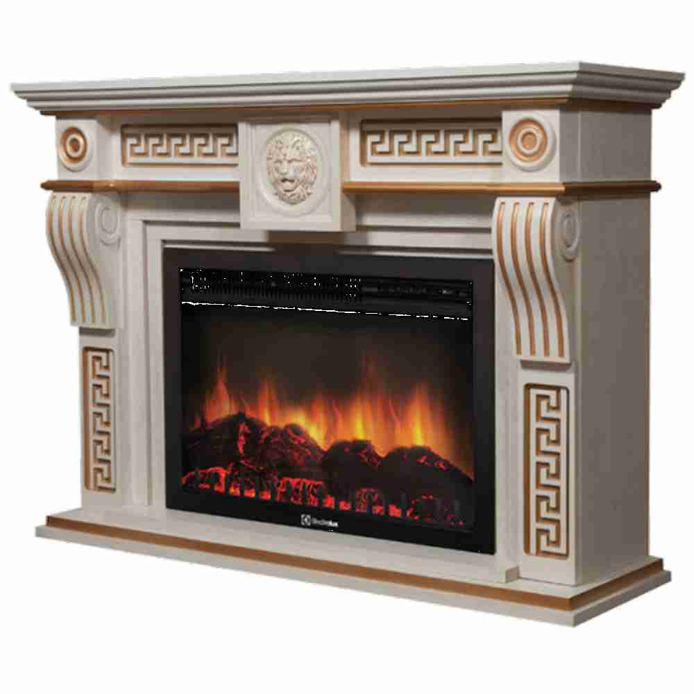 Каминокомплект Electrolux Vittoriano 26/30 с очагом EFP/P-2620RLS белёный дуб с золотой патиной