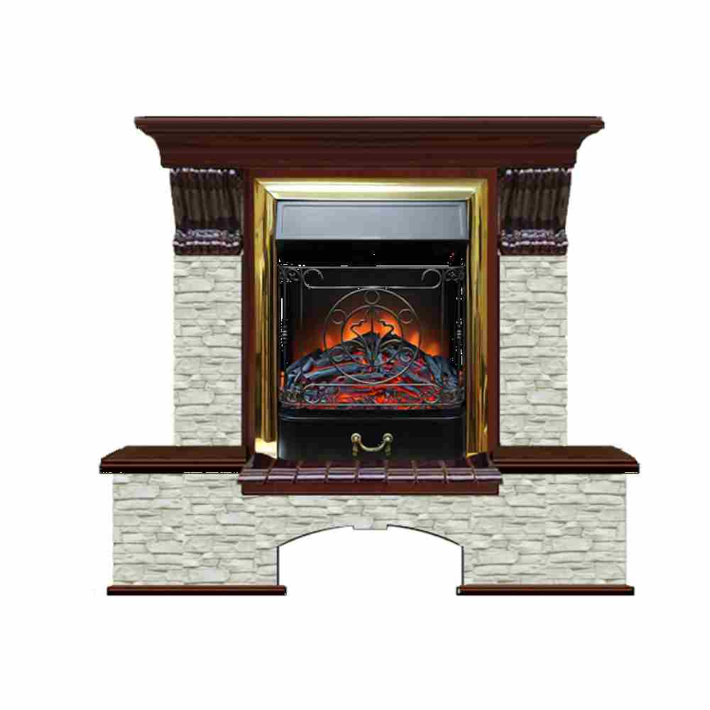 Каминокомплект Glenrich Бостон К Грот однотонный (Magestic brass) красное дерево