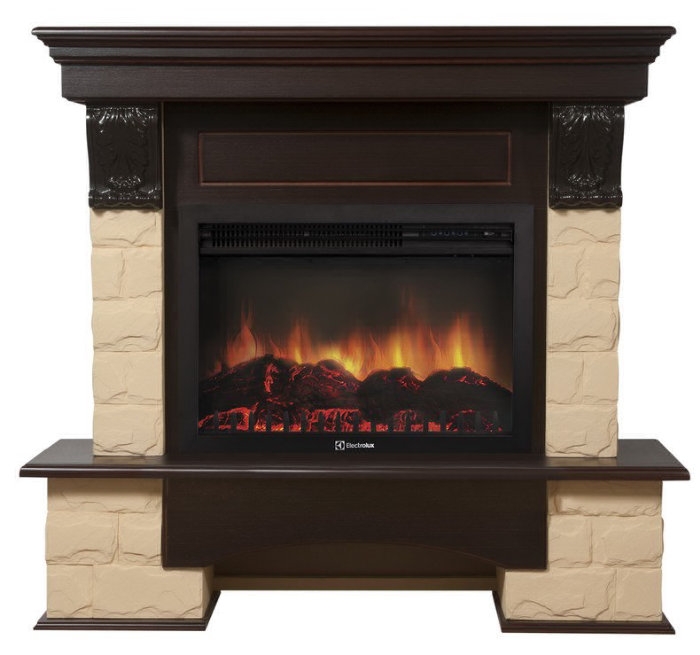 Каминокомплект Electrolux Forte 26/30U (угловой) с очагом EFP/P-3020LS камень бежевый, шпон темный дуб