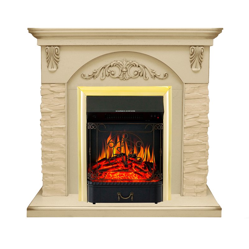 Каминокомплект Royal Flame  Bern Сланец крупный бежевый / Алебастр темная патина с очагом Majestic FX Brass