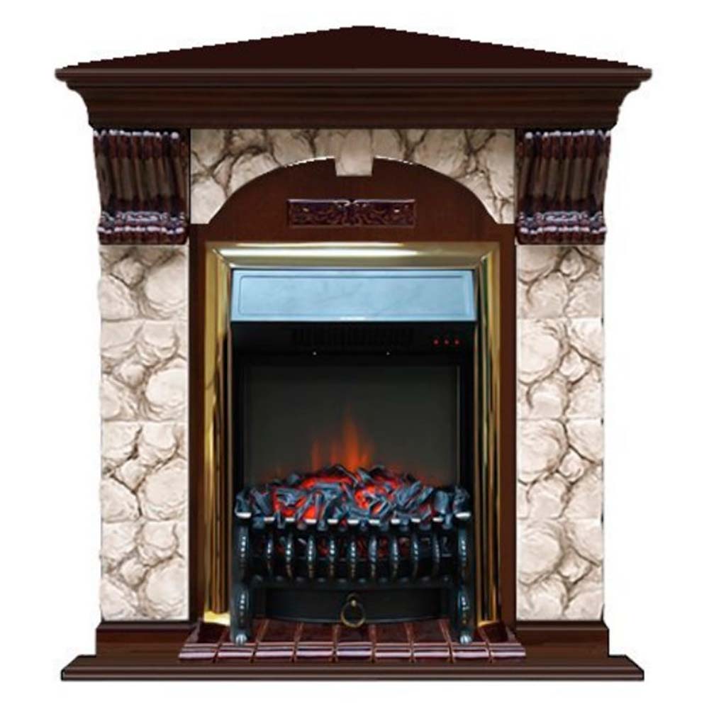 Каминокомплект Glenrich Арочный (угловой) Fobos brass камень Алтай, шпон дуб