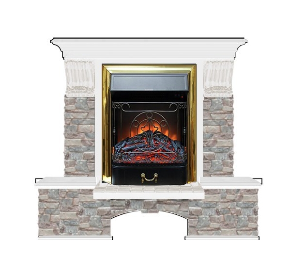 Каминокомплект Glenrich Бостон К Грот цветной (Magestic brass) белый