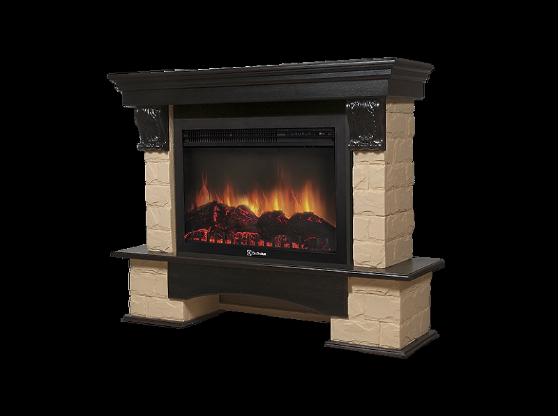 Портал Firelight Forte 30U (угловой) камень бежевый, шпон темный дуб