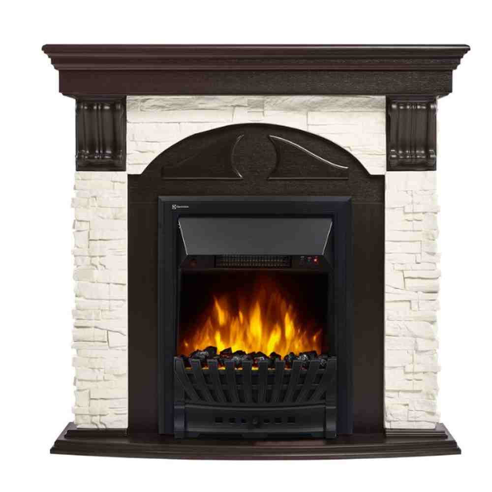 Каминокомплект Electrolux Torre Classic с очагом Classic EFP/P-1020LS камень белый, шпон венге