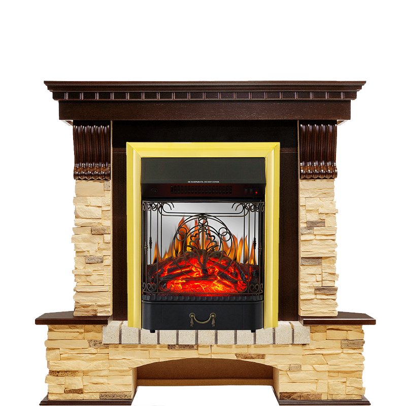 Каминокомплект Royal Flame  Pierre Luxe угловой - Темный дуб / Сланец с очагом Majestic FX M Brass