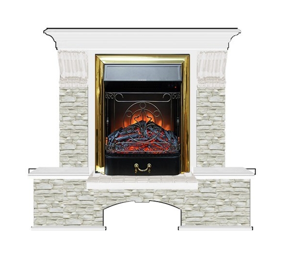 Каминокомплект Glenrich Бостон К Грот однотонный (Magestic brass) белый
