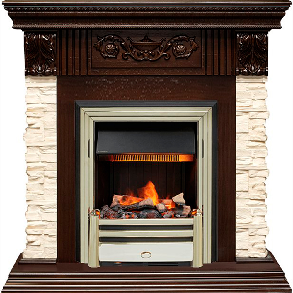 Каминокомплект Dimplex Luxemburg (каменный) - Сланец/Темный дуб с очагом Cavendish