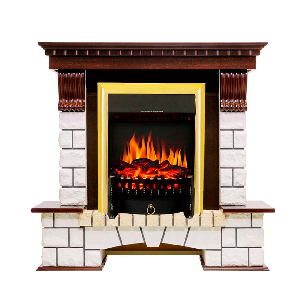 Каминокомплект Royal Flame  Pierre Luxe - Темный дуб / Белый с очагом Fobos FX Brass