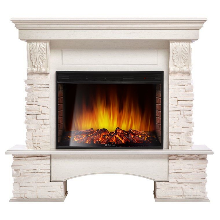 Каминокомплект Electrolux Pietra 30U (угловой) с очагом EFP/P-3320RLS камень белый, шпон белёный дуб