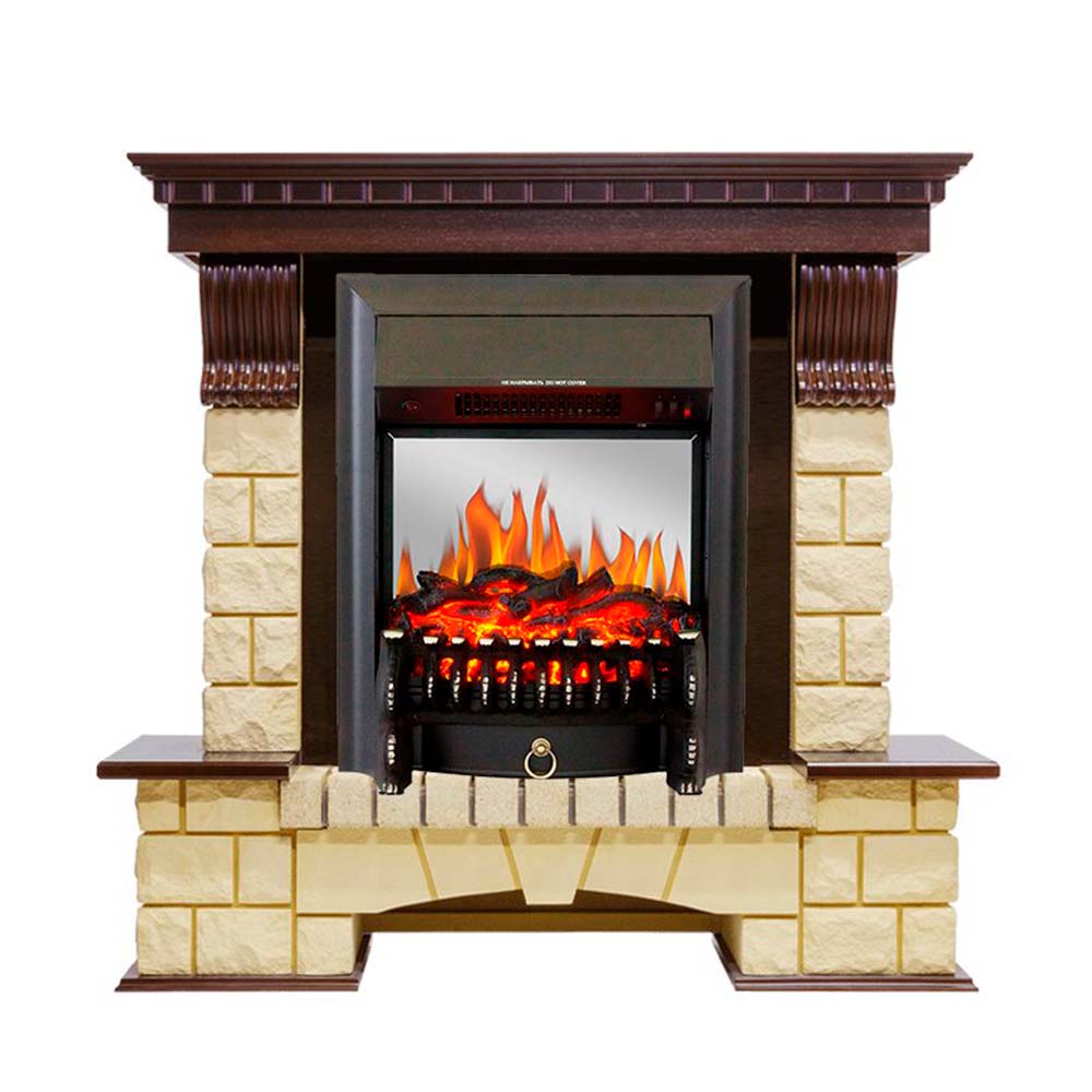 Каминокомплект Royal Flame  Pierre Luxe - Темный дуб / Шампань с очагом Fobos FX M Black
