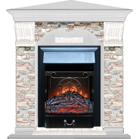 Каминокомплект Glenrich арочный угловой (Magestic black) беленый дуб